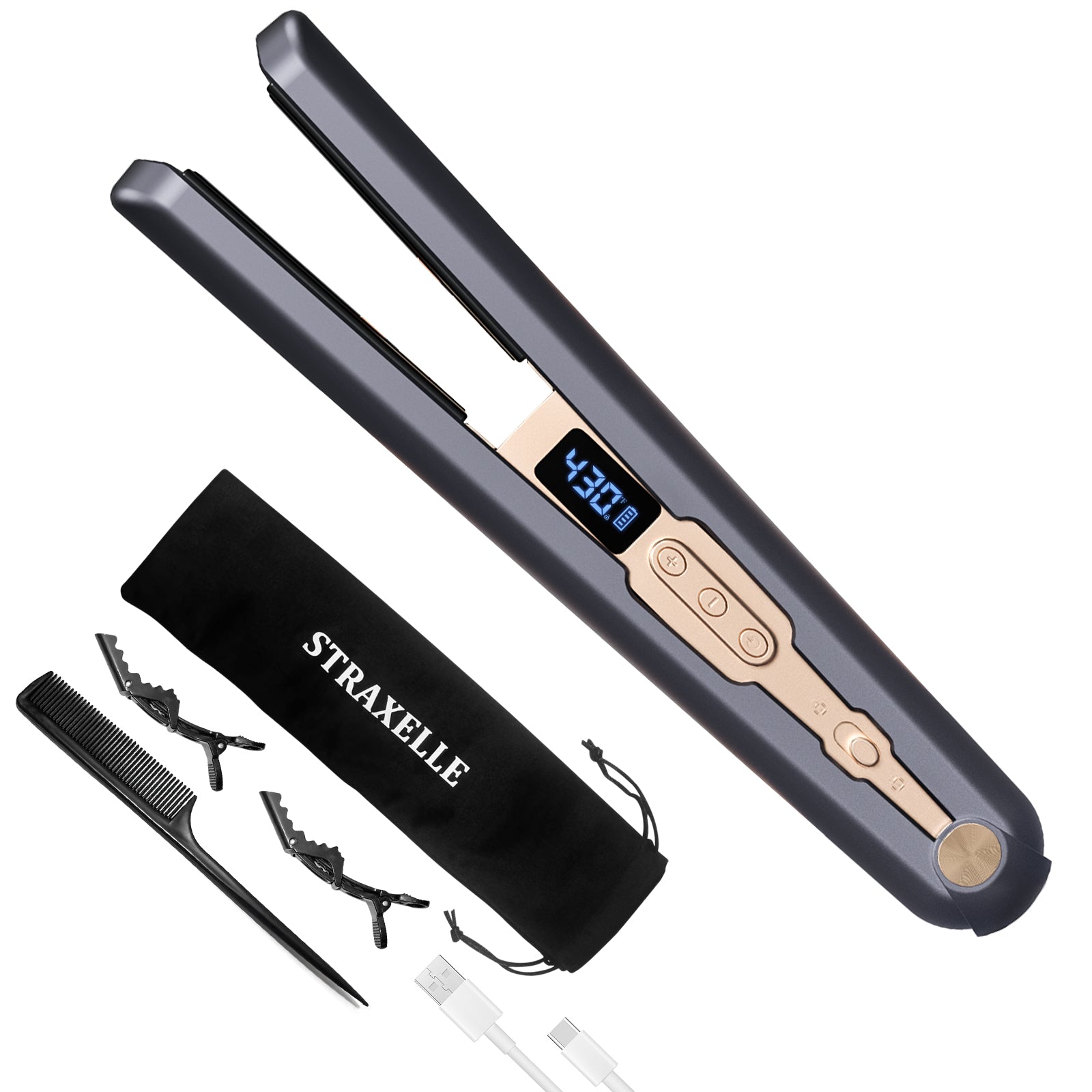 Straxelle Pro Cordless Straightener & Curler — Midnight Blue & Gold