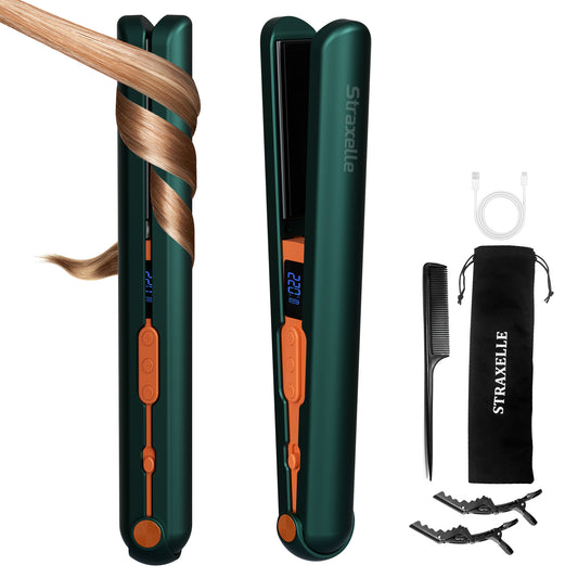 Straxelle Pro Cordless Straightener & Curler —Emerald Green & Orange